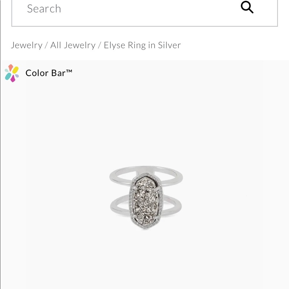Kendra Scott Elyse Silver Ring in Platinum Drusy Size 9